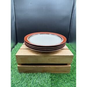 Set of 4 Sango Carousel Stoneware Plates Brown Bands 807 -Japan -10.5”